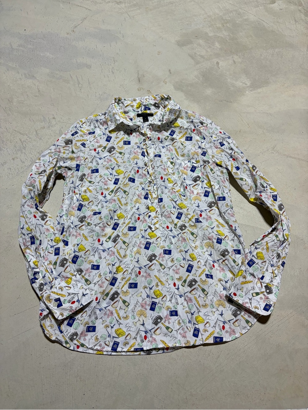 J. Crew Printed French Paris Long-Sleeve Shirt cotton 8